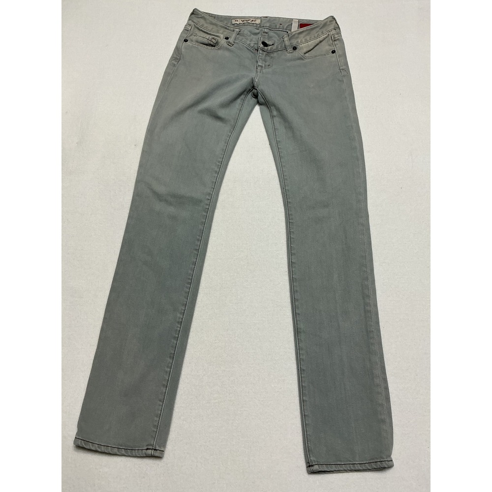 X2 Skinny W01 Jeans Womens 0 Ultra Low Rise Skinny Y2K Embroidered Gray Blue